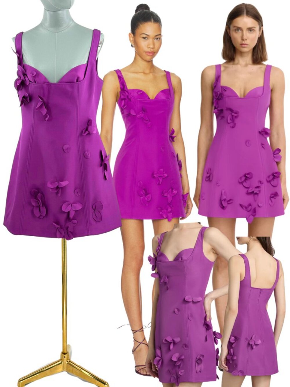 🆕 ACLER 🧿 NWOT Eskett 3D Floral-Appliqué Mini Dress, Mulberry - Sz AU12 US8